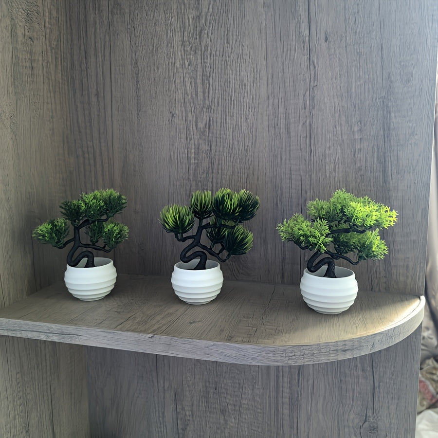 3 Small Artificial Potted Plants